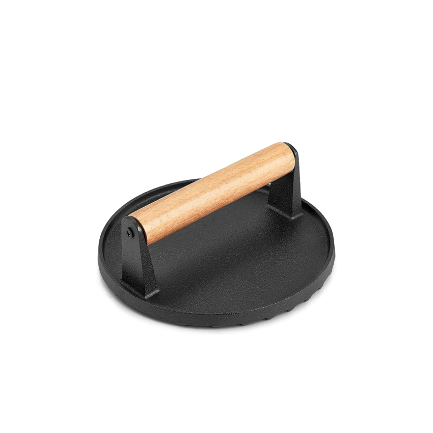 Round 7 Inch Heavy-duty Cast Iron Bacon Grill Press With Wood Handle