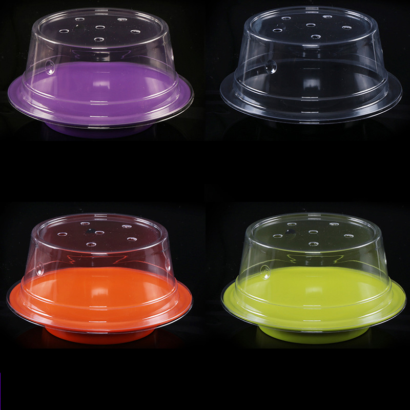 Eco-friendly food grade japanese plastic Melanie round sushi plates & lids with custom logo printing