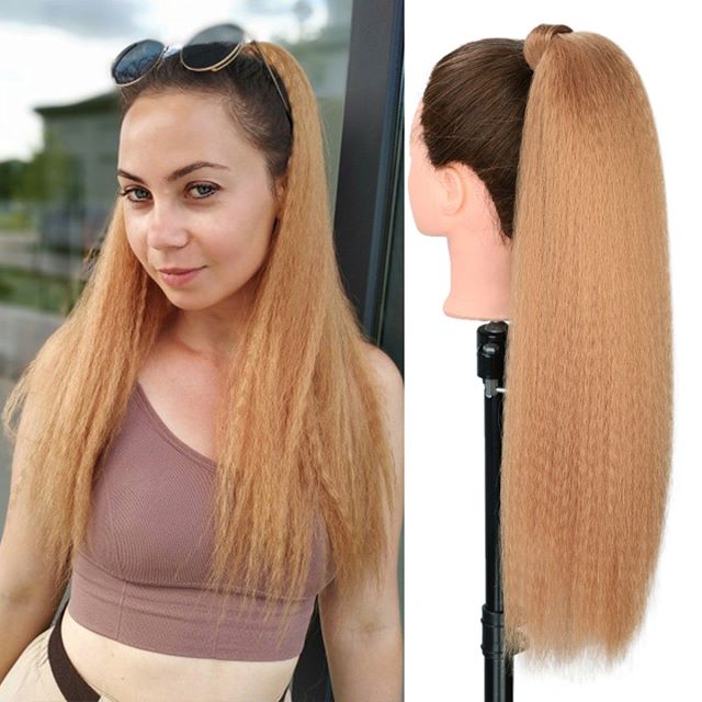 Длинные волосы Yaki Ponytail для женщин с расческой Синтетический хвост пони накладные волосы для наращивания регулируемый ремешок кудрявые 22 ">= 60%
