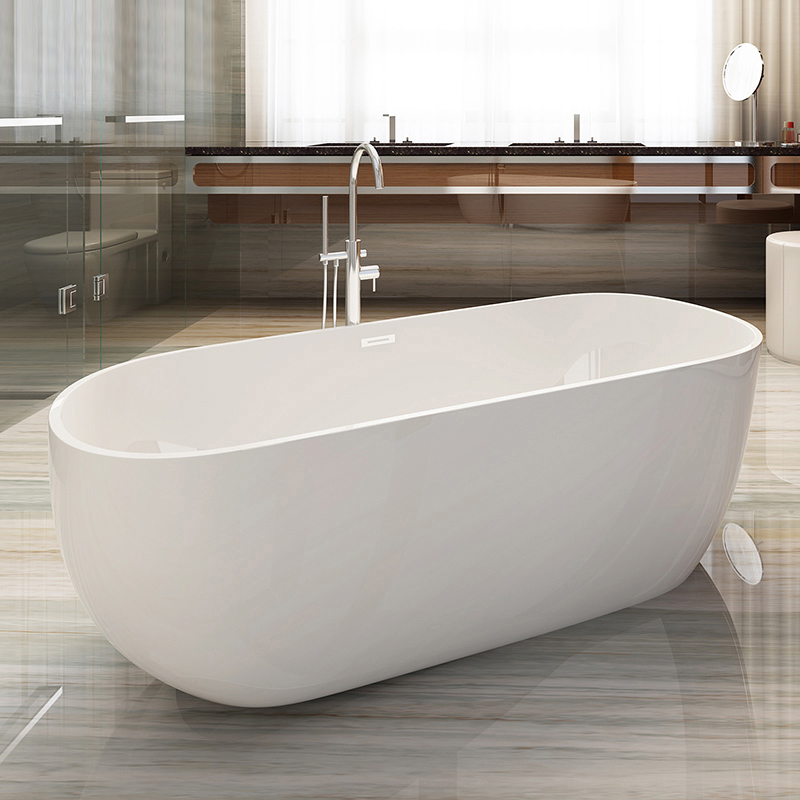 Classic 45 Inch CUPC Deep Soaking Oval Bathtub Alone Solid Surface Center Drain Glossy White Adult Acrylic Freestanding Bath Tub