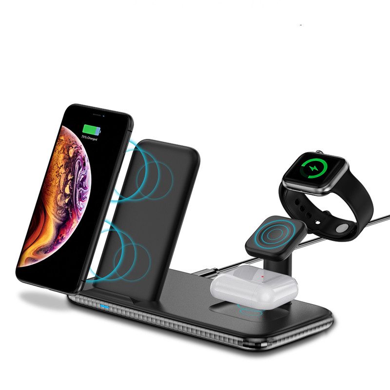Vnew Amazon hot seller 15W Qi 4 in 1 fast charging wireless charger Black or White Fast Wireless Charging Station