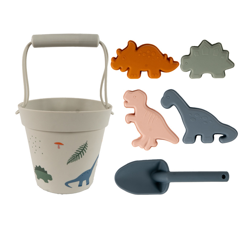 Ecochoose Customized Ecofriendly 6 Pcs Set dinosaur sand toy bucket silicone sand castle toys