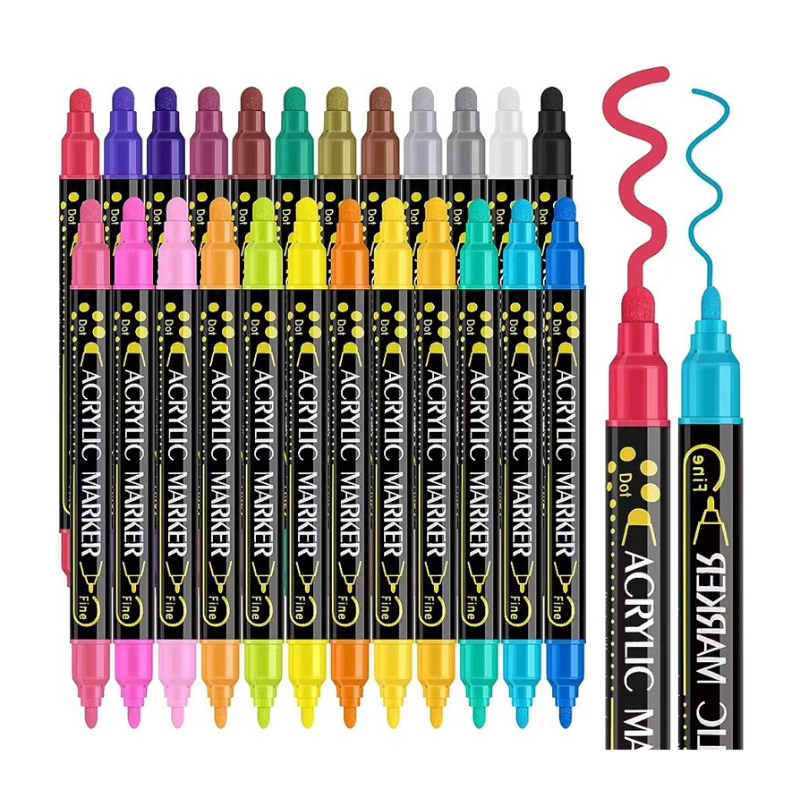 custom dual tips Acrylic Marker Pen Set dot tip acrylic paint marker for art coloring for paper rock
