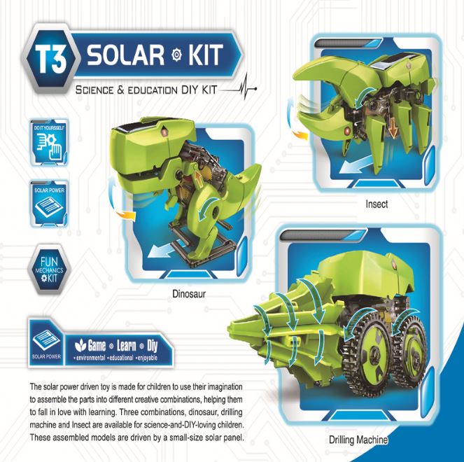 Hot sale educational eco-friendly 3 in 1 solar dinosaur toy kits stem solar powered system diy robot for kids children