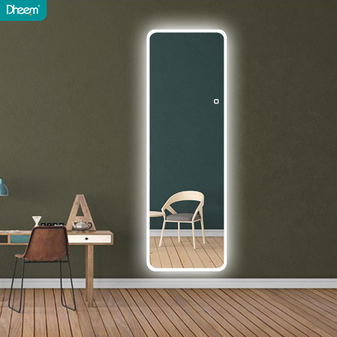 DHEEM modern 2 way hanging illuminated mirror floor shanding large tall full size length mirror with lights