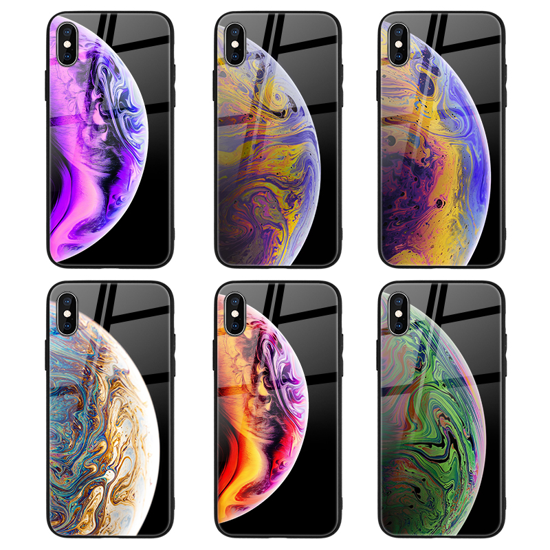 For iPhone 12 11 Pro Max XS Max XR Case Custom Printing Tempered Glass Hard Phone Case Earth Planet Back Cover