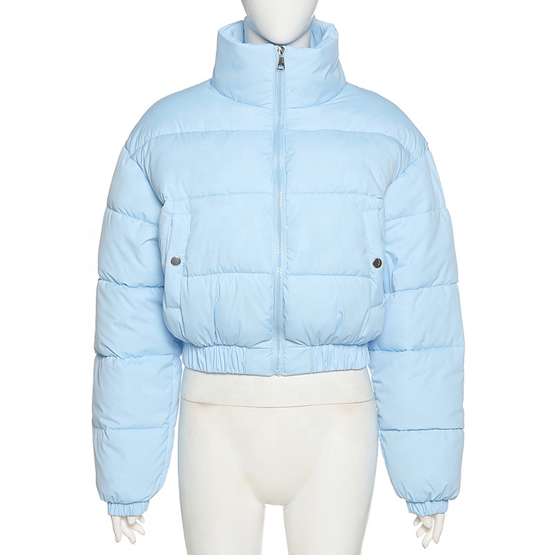 2021 winter O-neck thick short coats with pockets for women solid color clothing for ladies