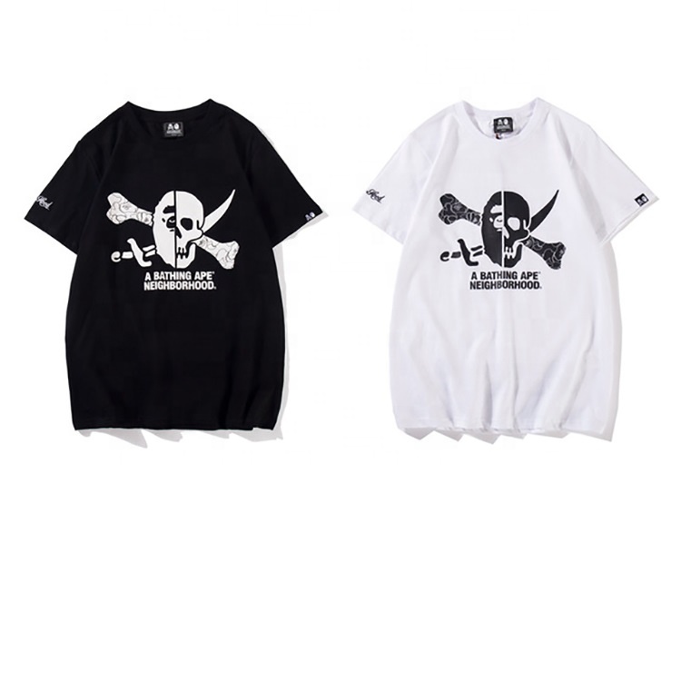 Пользовательские Оптовая Продажа Новая мода Bape футболка цифровой печати белый и черный череп головы унисекс