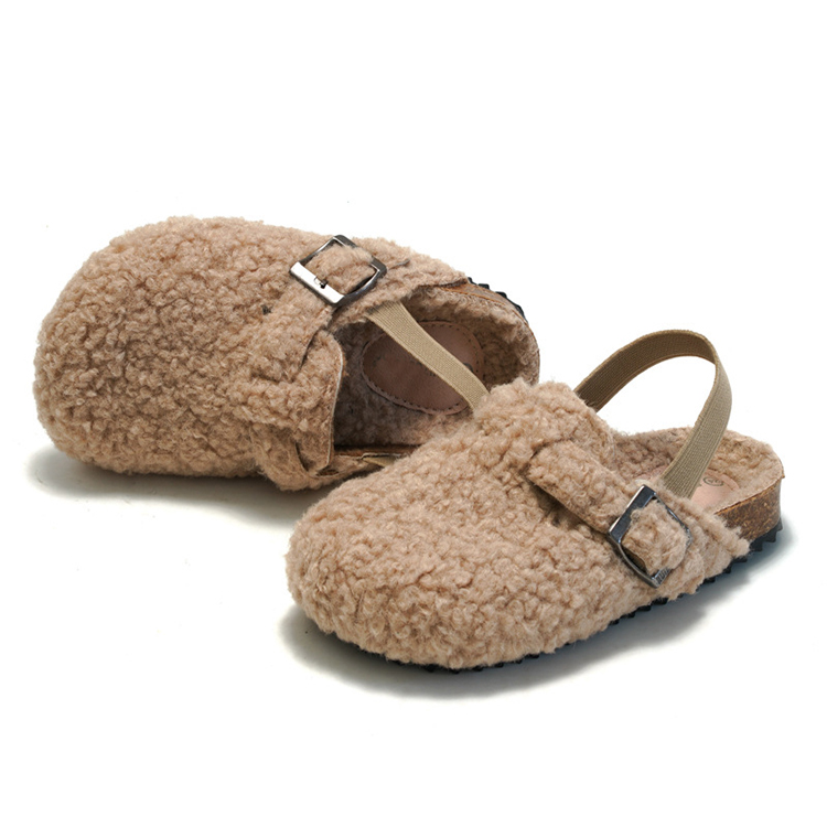 New 2024 Children's Fleece Elastic Clogs Baby Boys Girls Plush Winter Warm Soft Sole Cork Birken Slippers