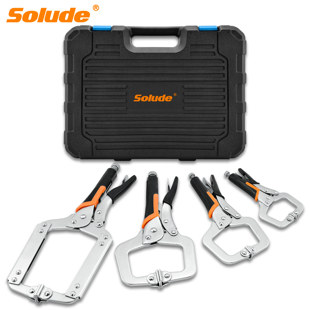Набор из 4 плоскогубцев SOLUDE, 6 дюймов, 9 дюймов, 11 дюймов, 14 дюймов, саморегулирующиеся клещи с-образной резиновой ручкой, клещи с фиксирующей рукояткой