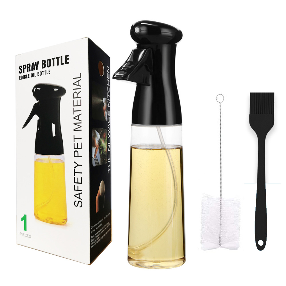 Amazon Hot 210ML Portable BBQ Kitchen Plastic Glass Olive Oil Mist Sprayer Cooking Vinegar Oil Spray Bottle with brush Set