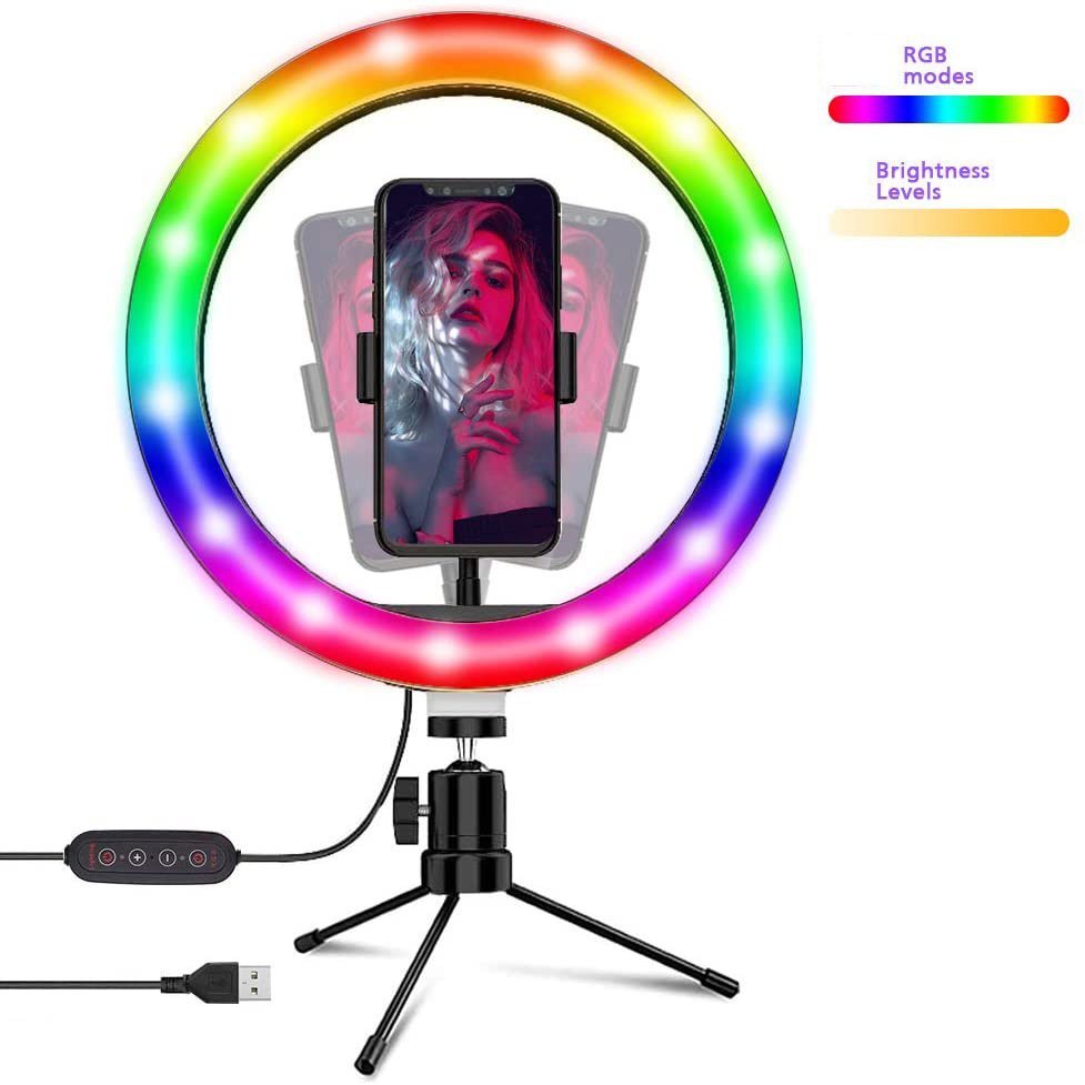 Goldmore камера красоты RGB 10 дюймов Selfie Ring Light Tiktok/Youtube с Dest штатив-Трипод подставка-держатель для телефона, лучший кольцо свет для Зума