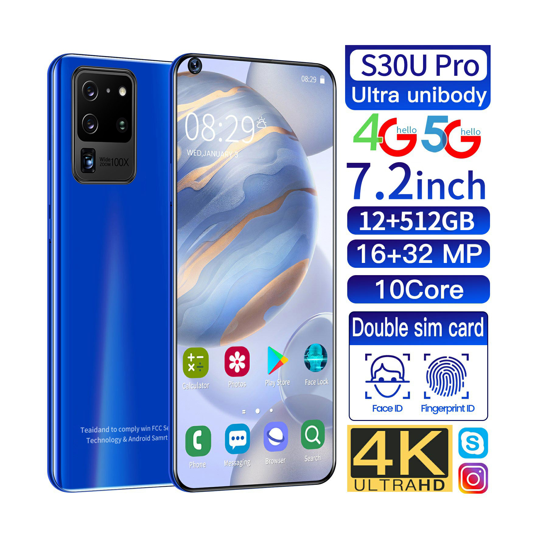 S30U dual card двойной режим ожидания 7,2 дюймов Высокое разрешение сканер отпечатков пальцев для разблокировки Android смартфон