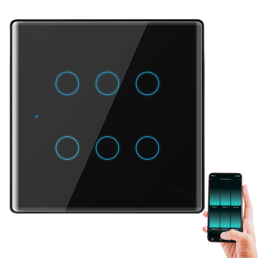SMATRUL Бразилия Tuya Smart Light переключатель 6 банда 4*4 120x120 мм Сенсорный настенный сенсорный экран панель APP требуется нейтральный провод Alexa Google Home