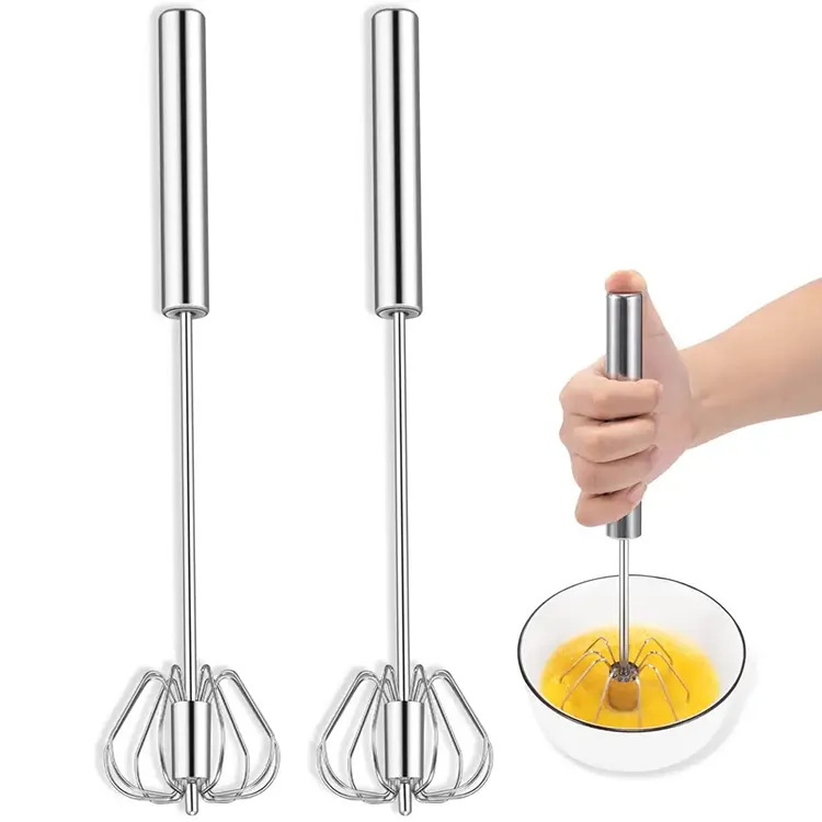 Hot Sell 10'' 12'' 14'' Egg Beater Semi Automatic Rotating Stainless Steel Coil Wire Stirring Egg Mixer Whisk