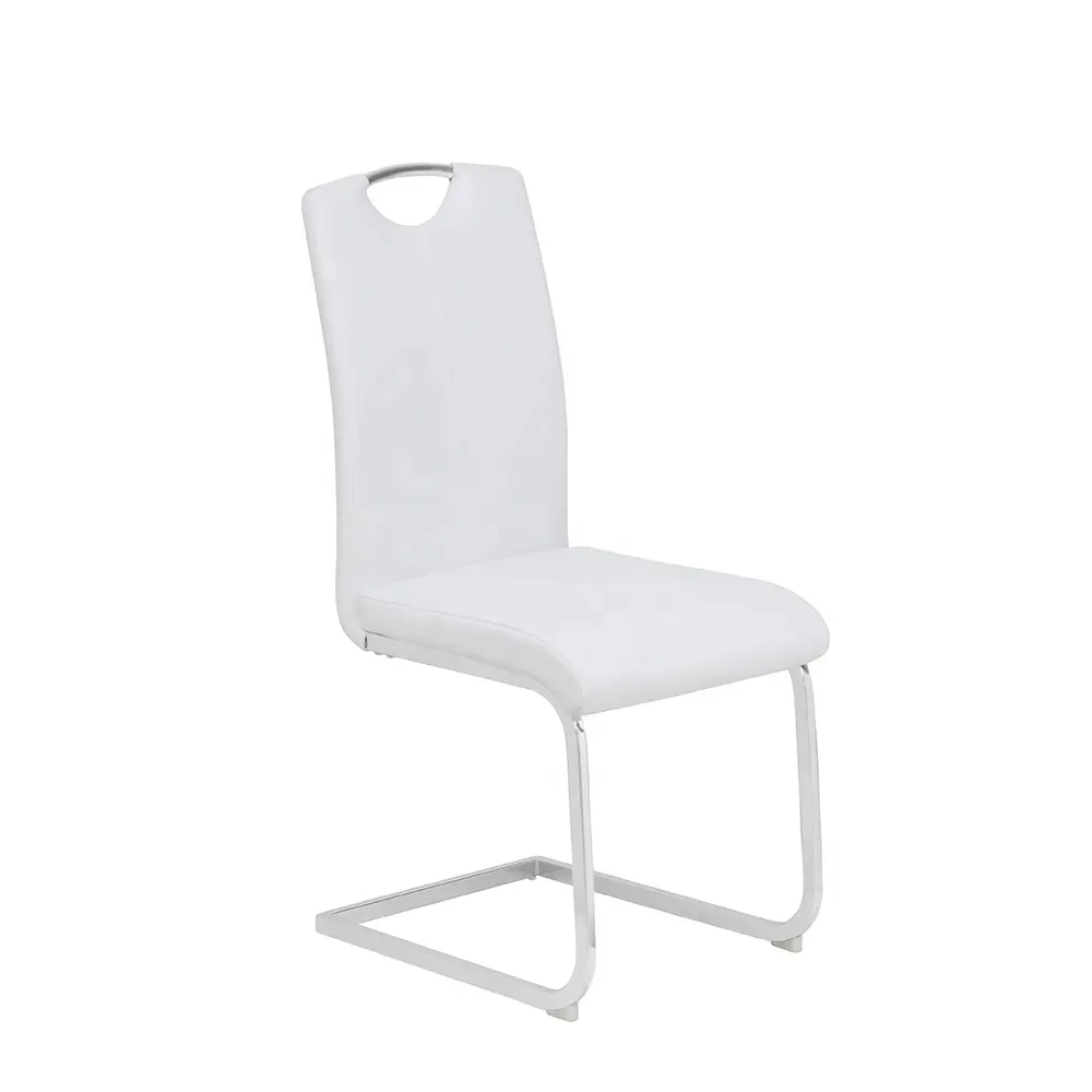Manufacturer Wholesales White PU Leather Chrome Metal Frame Dining Chairs for Dining Room Sets