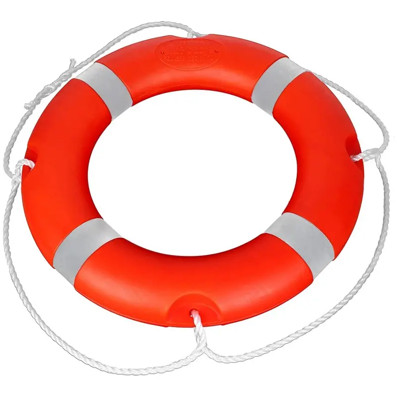 Boat Safety Throw Rings, Life Ring with Fluorescent Reflective Strip, White Grab Lines life buoy - Orange
