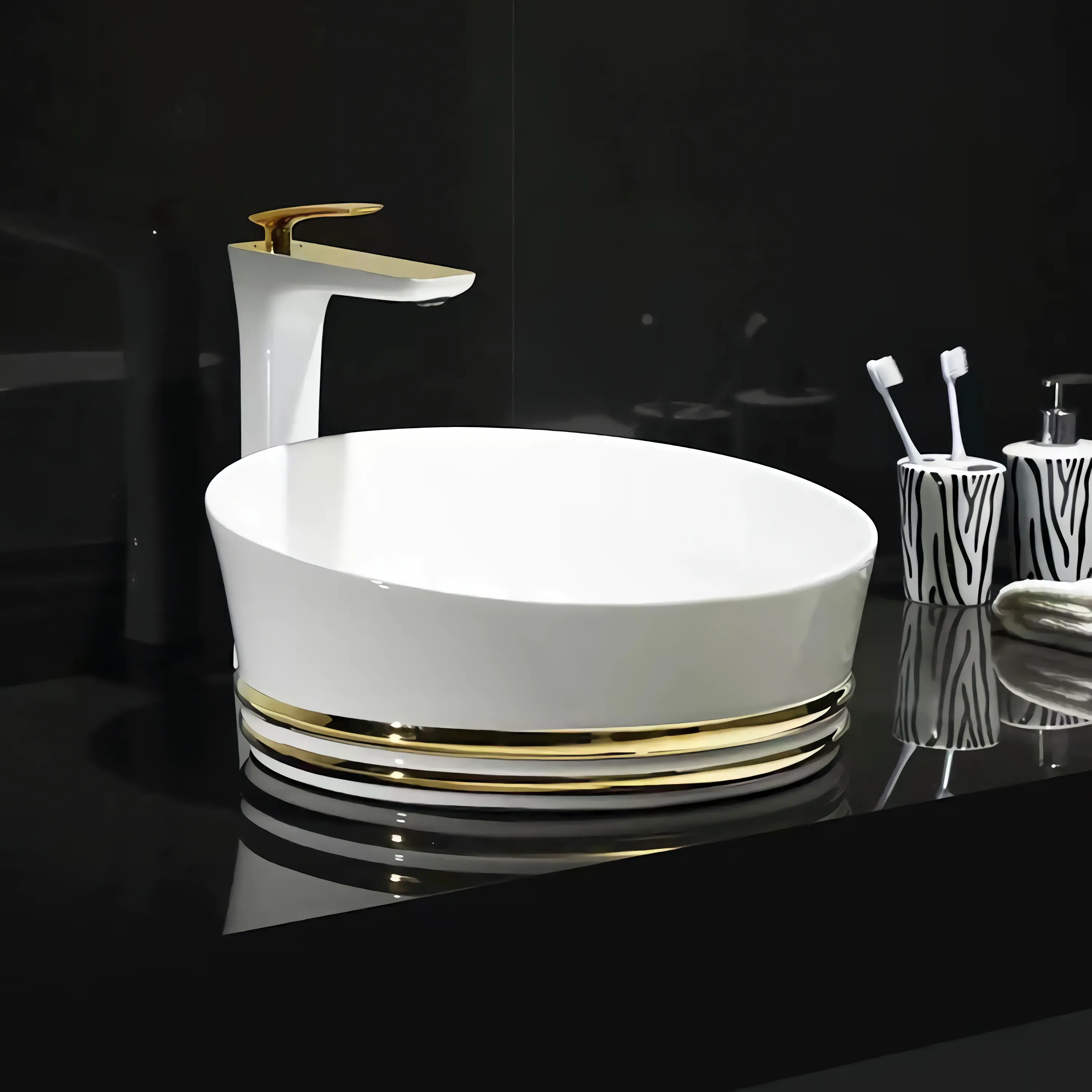 Wholesale White Gold Luxury Modern Lavabo Washbasin Countertop Ceramic Bathroom Sink Vessel Art Basin