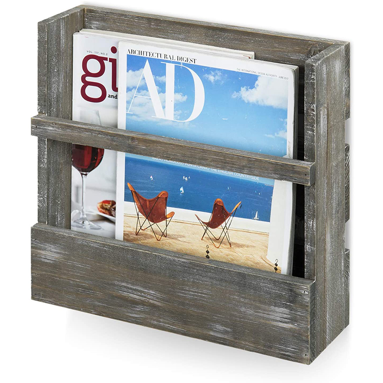 Country style grey Wall-mounted document Magazine solid wood magazine rack