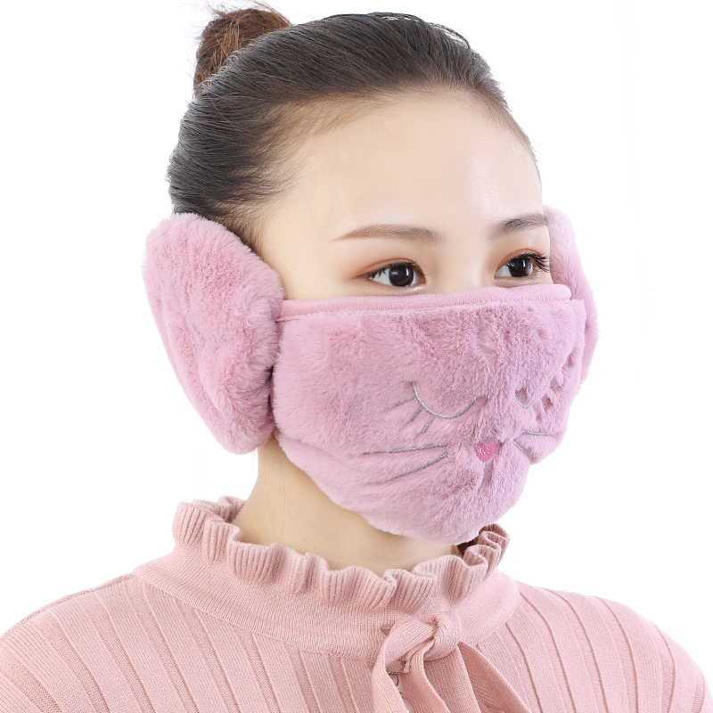 Student Cartoon Cat Earflap Children 2 in 1 Mouth-muffles Ear-cap Winter Outdoor Warm Earmuffs Face Cover Plush Earmuffs