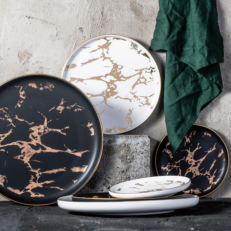 Factory wholesale marble ceramic plate nordic style marble plate ,ceramic porcelain plates