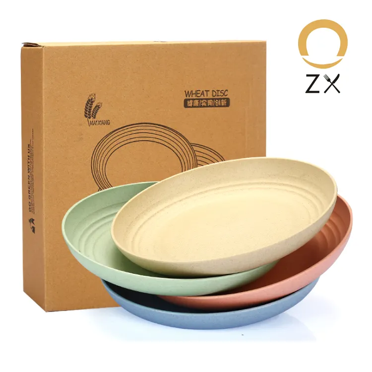 4 pcs Wheat Straw Healthy Eco Friendly Biodegradable Dinner Plates Dinnerware Cutlery Set