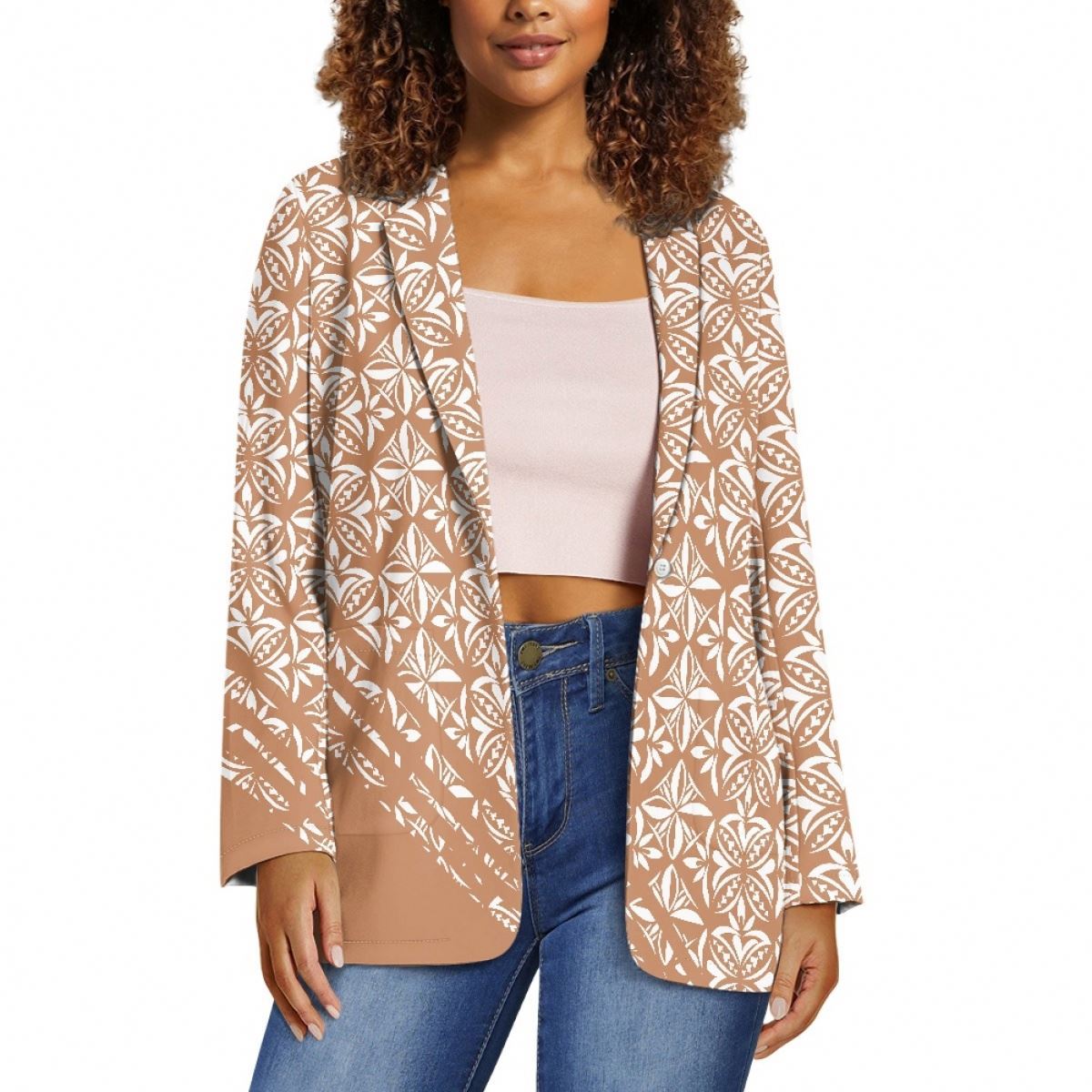 PB730 Casual Suit Slim Fit Cardigan Woman Suit Coat Polynesian Flower Print Women Blazer Print On Demand Ladies Jacket Blazer