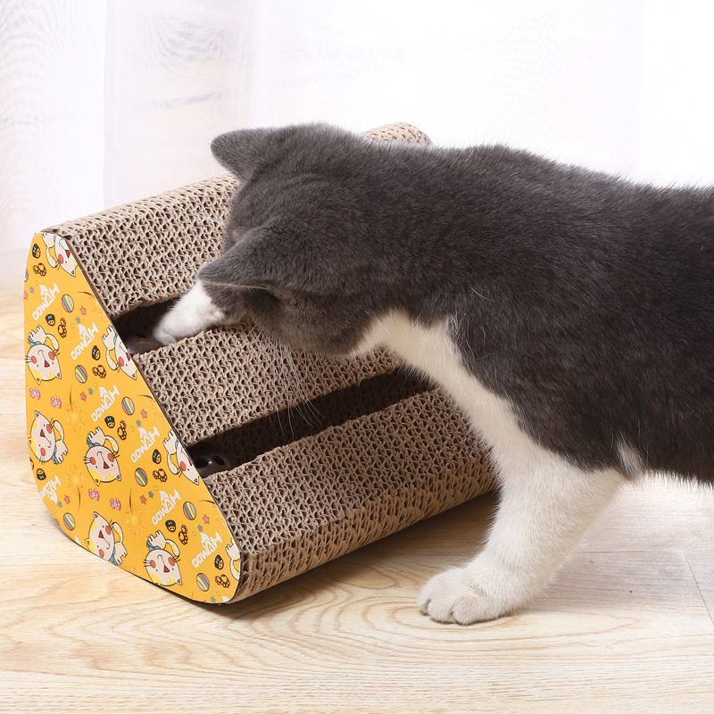 Cat Scratcher Cardboard Cat Scratching Pad with Bell 3-Sided Scratching pad Made of Eco Friendly Recyclable Cardboard Material
