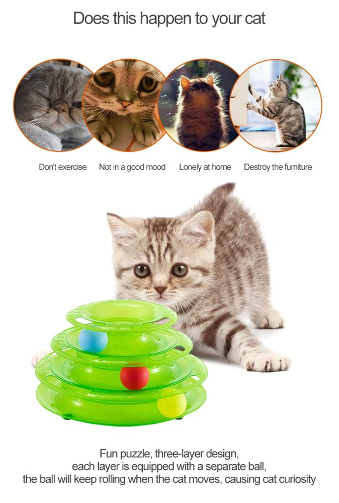New Design Hot Sale Durable Colorful Plastic Funny Cat Three Level Tower Toys Interactive Cat Ball Toy
