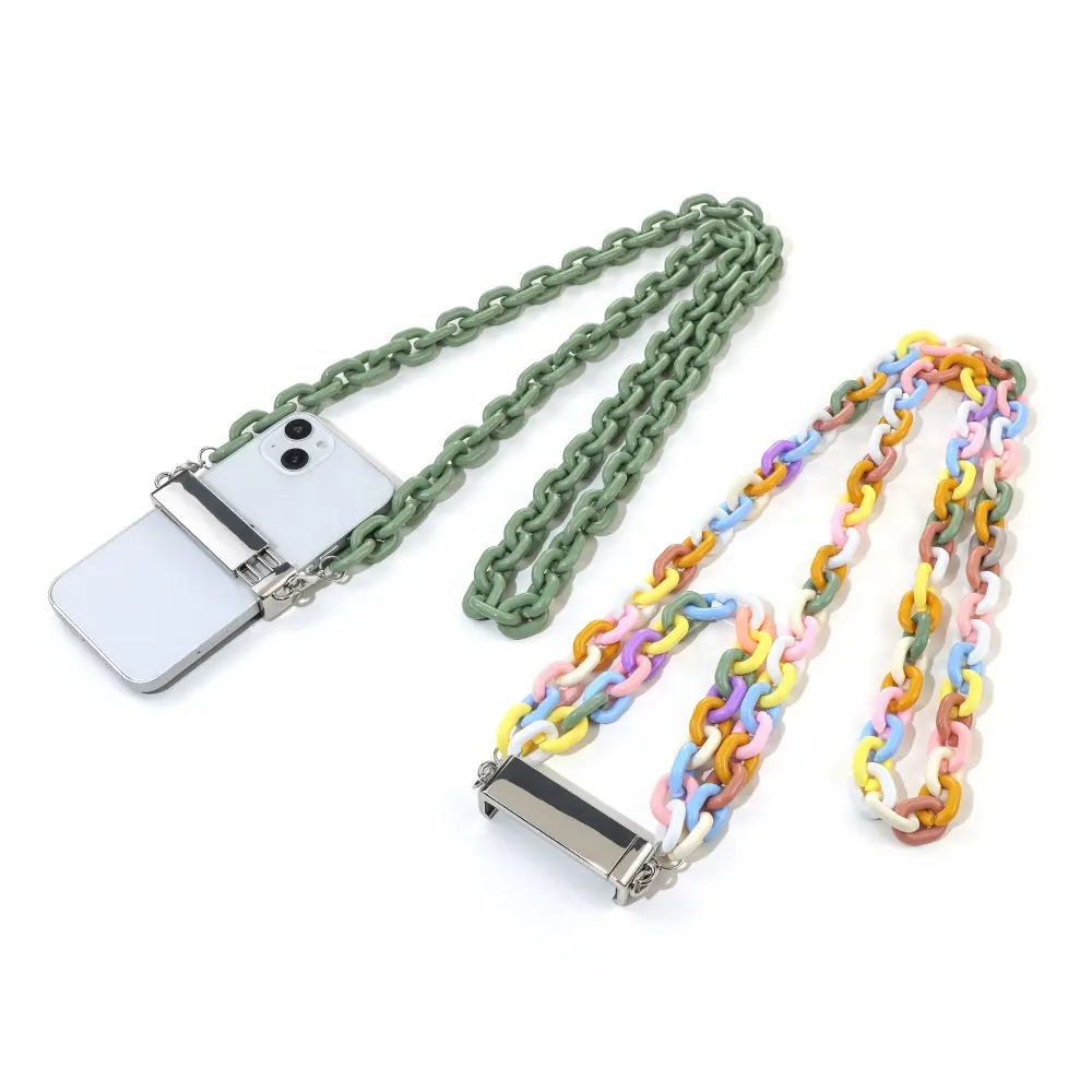 Multi Color Acrylic Durable Metal Phone Clip Holder Accessories Mobile Phone Lanyard Chain Cell Phone Strap Crossbody