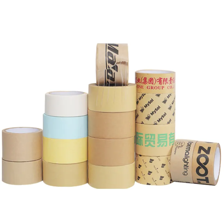 Eco Friendly Water Activated Reinforced White Brown 48mm Package Kraft Paper Adhesive Packing Tape Jumbo Roll