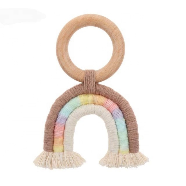 Деревянные детские Прорезыватели для зубов Beechwood Rainbow Macrame Style