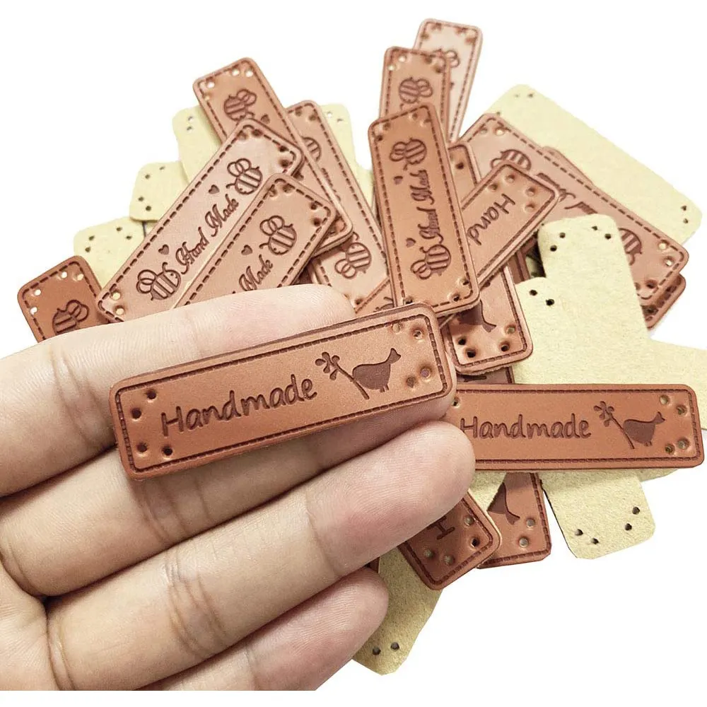 PU Leather Tags Labels with Holes Made with Love Heart for Hats Crafts Accessory