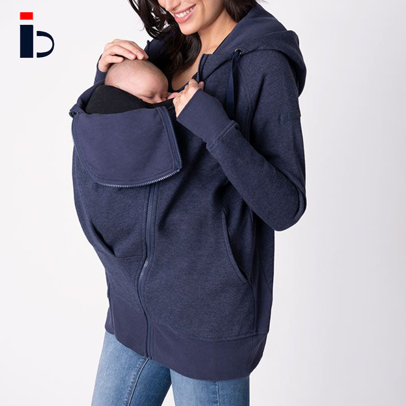 Hot sale sportswear cotton fleece warm side pockets comfortable maternity front zipper pullover jackets for women