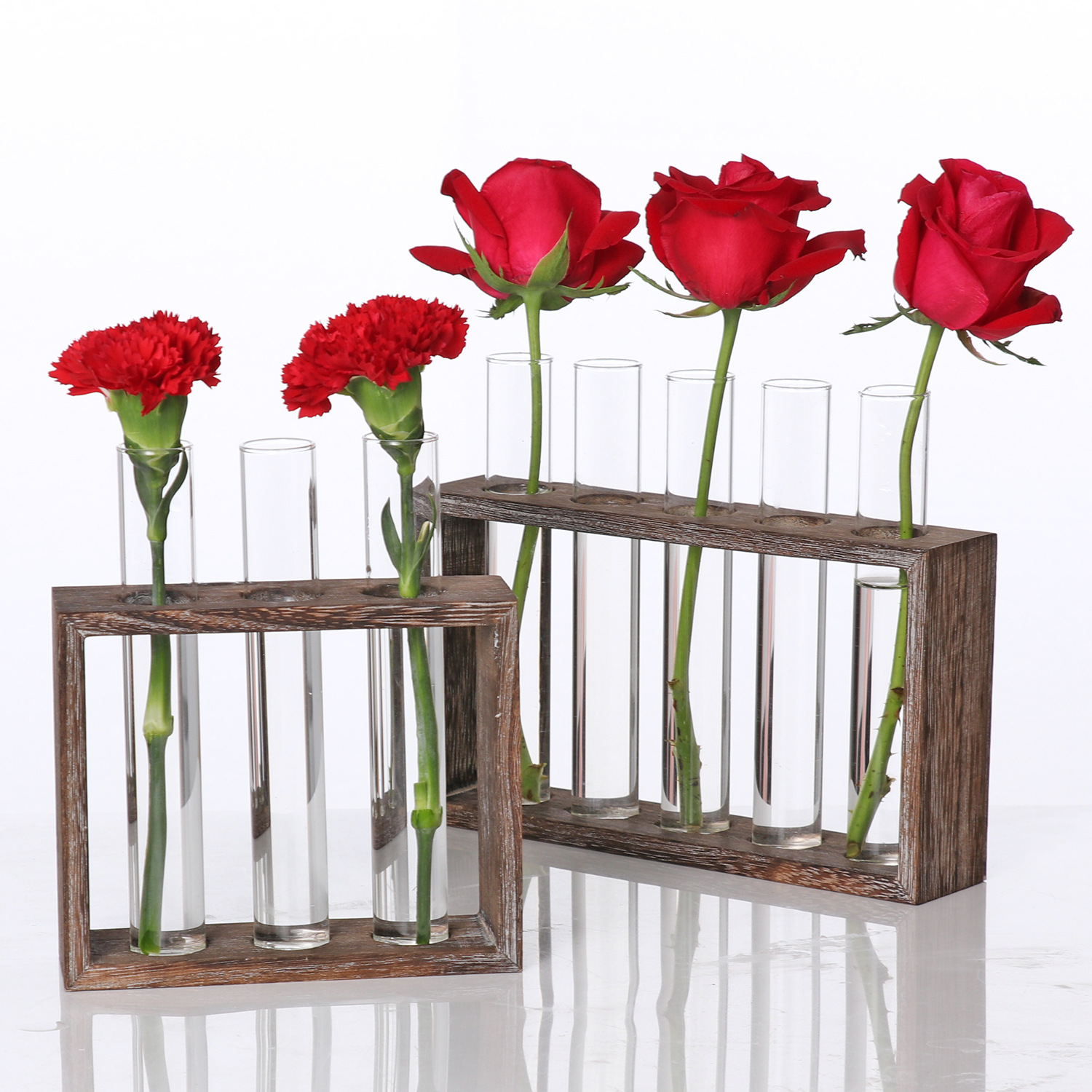 Glass Planter Propagation Station Retro Flower Bud Glass Test Tube Vase in Wood Stand Tabletop Terrarium for Hydroponics Plants
