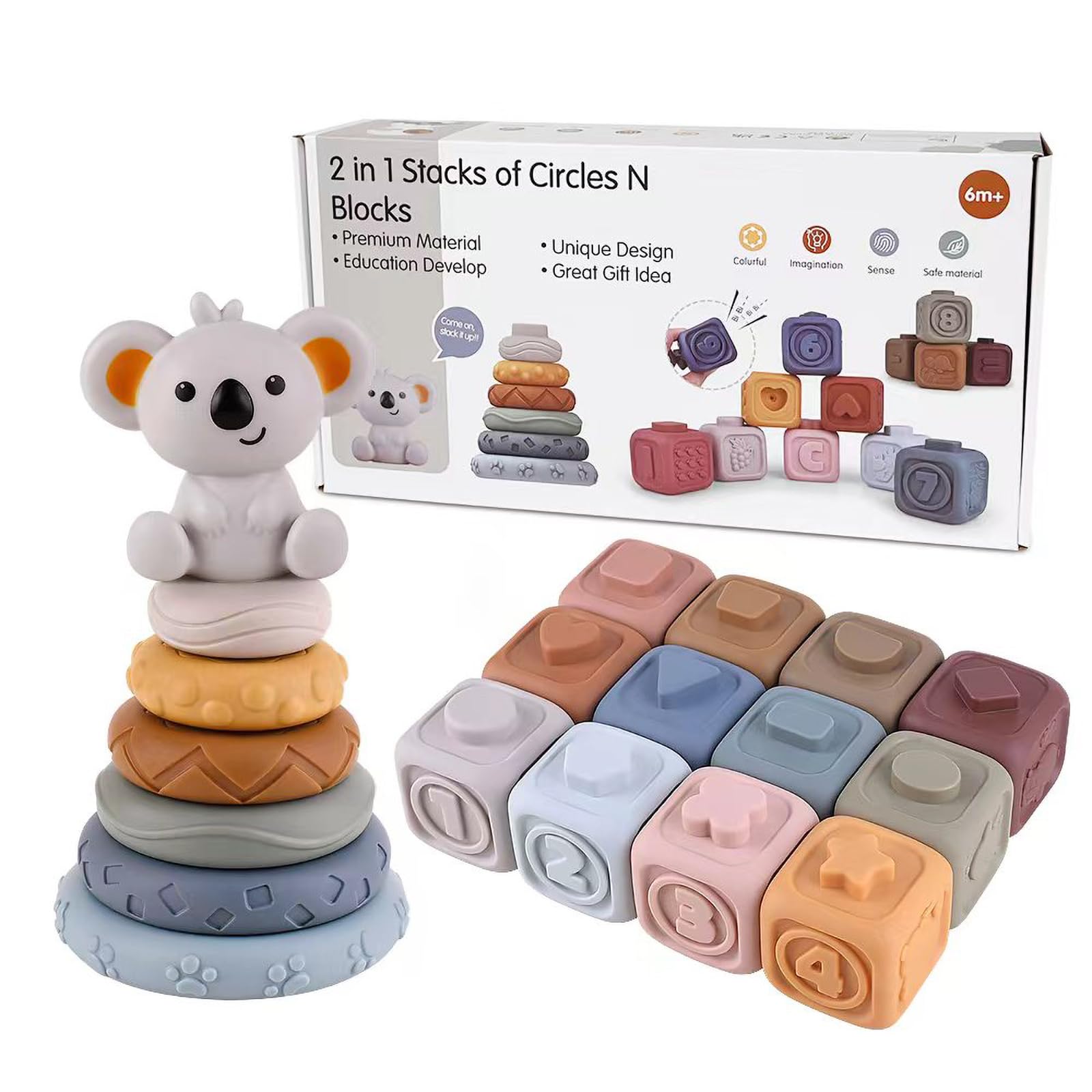 2024 Hot Sales Soft Glue Animal Stacking Sensory Toys Sorting Nesting & Stacking 0-6 12 Months Babies Baby Teething Other Toys
