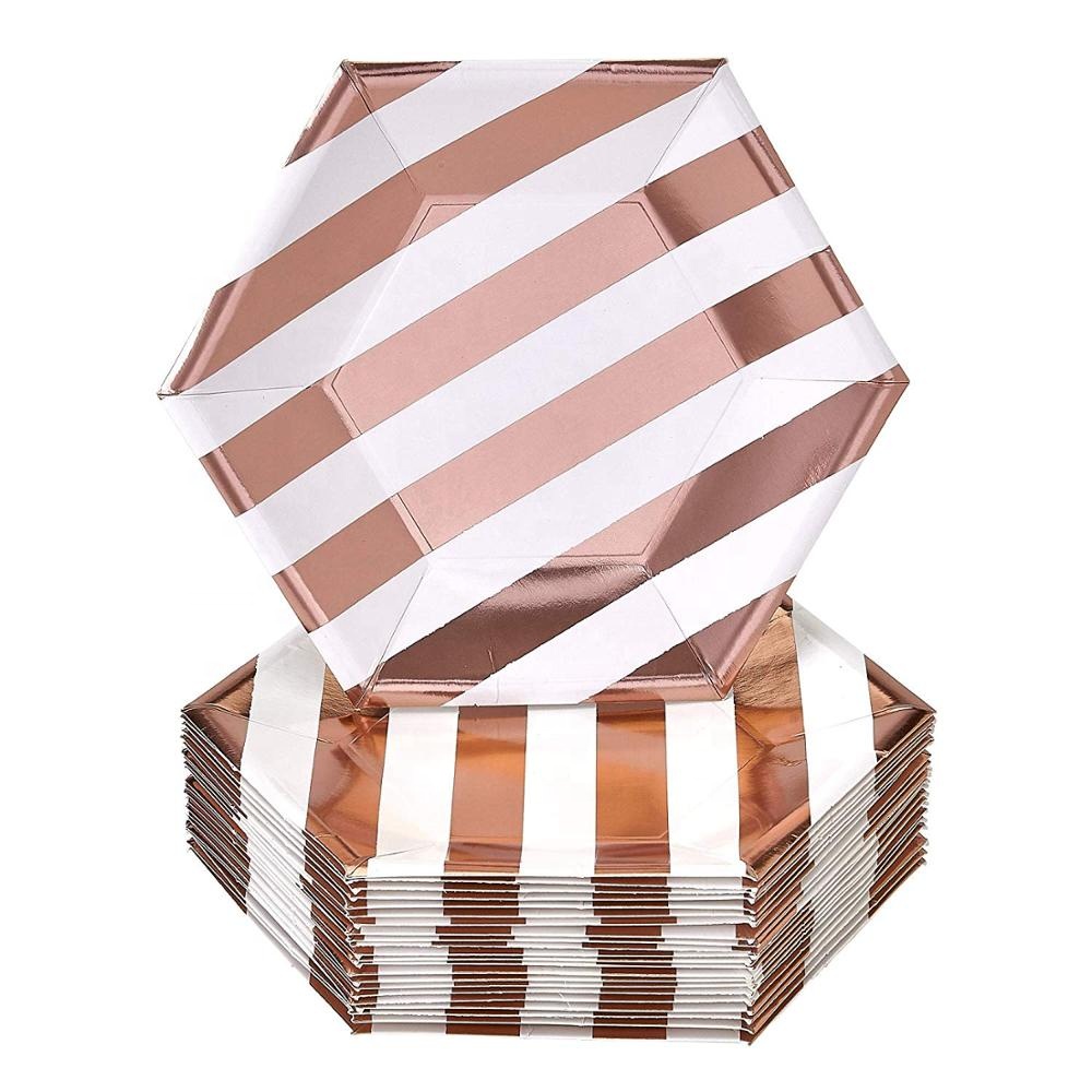 Dinner Tea Party Dessert Birthday Cake Paper Tableware Rose Gold Decorative Disposable Plate Party Set