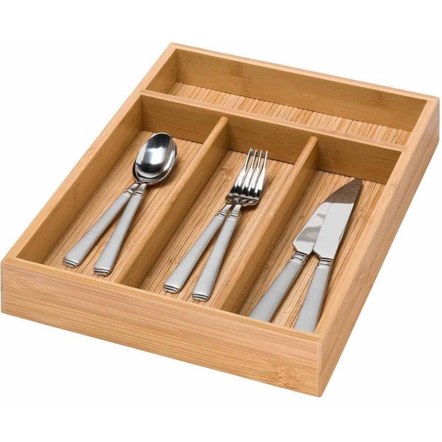 Customized Kitchen Storage Organizer Expandable Cutlery Tray Bamboo Drawer Wood adjustable cutlery