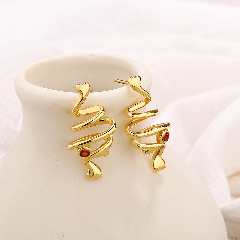 18K Gold Plated S925 Sterling Silver Geometric Curve Stud Earrings