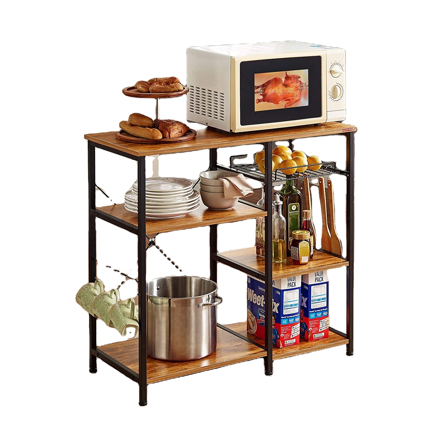 Kitchen Storage Shelf Microwave Stand 3-Tier+3-Tier Table for Spice Rack Organizer Workstation