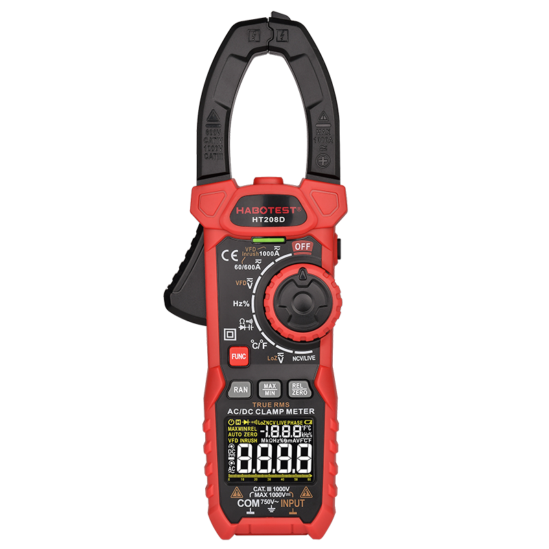 Цифровой измеритель зажимов HT208D 6000 отсчетов HABOTEST напряжение 1000 В Ом Гц температура NCV, VFD, ток, испытание на нагрузку Inrush DCA DMM