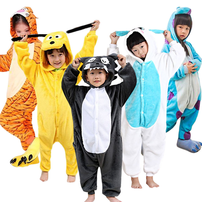 Onesie Girls Boys Clothes 7 years to 12 years Pijamas baju tidur anak Animal Wolf Dog Sullivan tigger flannel fleece pajama