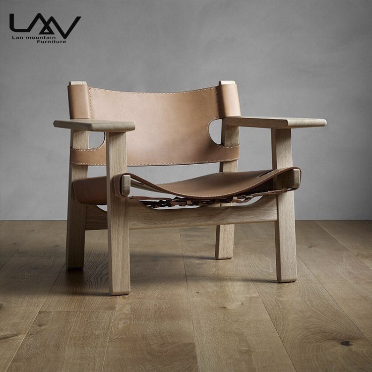 Modern Living Room Saddle Leather Design Lounge Chair Armchair Wood Genuine leather Vintage Spanish lounge Chair