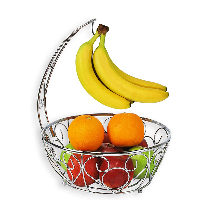 Countertop Decorative Vegetables Basket Metal Fruit Basket Bowl Stand With Banana Holder