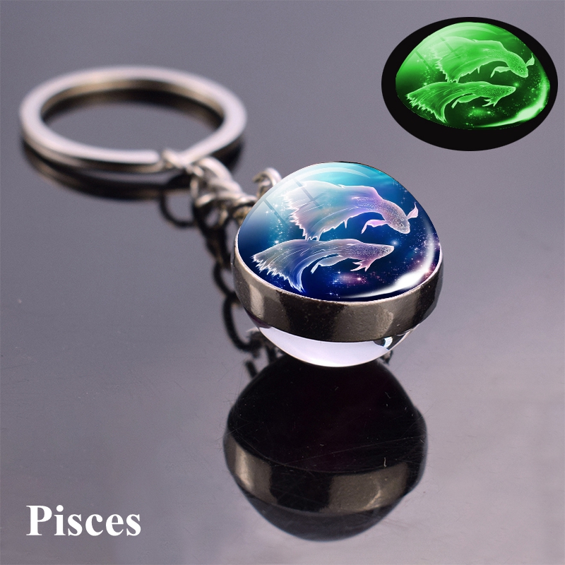 12 Constellation Luminous Keychain Glass Ball Pendant Zodiac Keychain Holder Men Women Birthday Gift Key Chain
