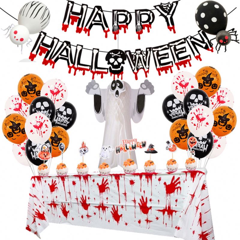2021 Halloween Indoor Decorations Terror Halloween Scarlet Banner Ghost Balloon Set Event Party Supplies