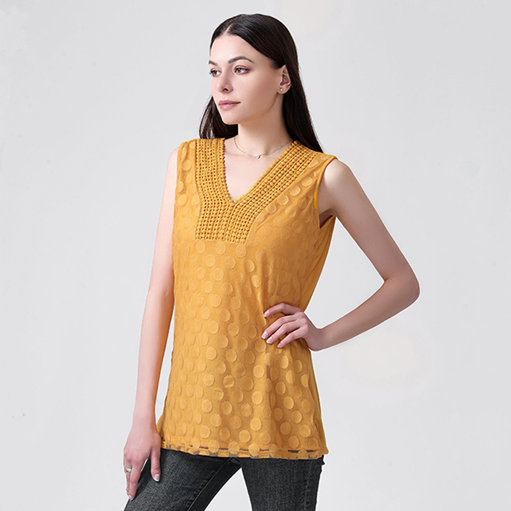 Fashion Women Summer Clothing Ladies Casual Tops Women Casual Gold Lace Floral Sleeveless Tank Top