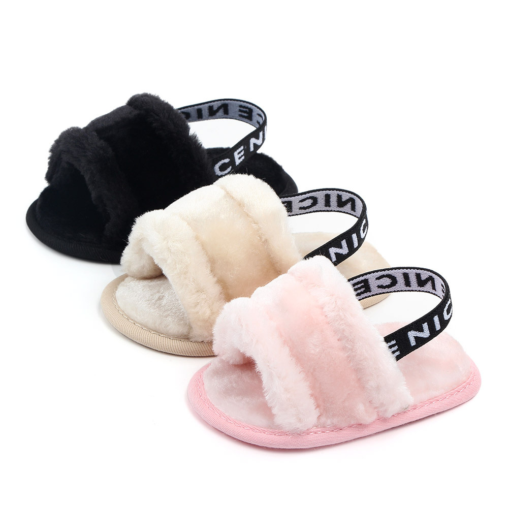Wholesale Infant Fur Sandals Summer Girl Fancy Cute Baby Furry Slippers 0-1 year old elastic sandals