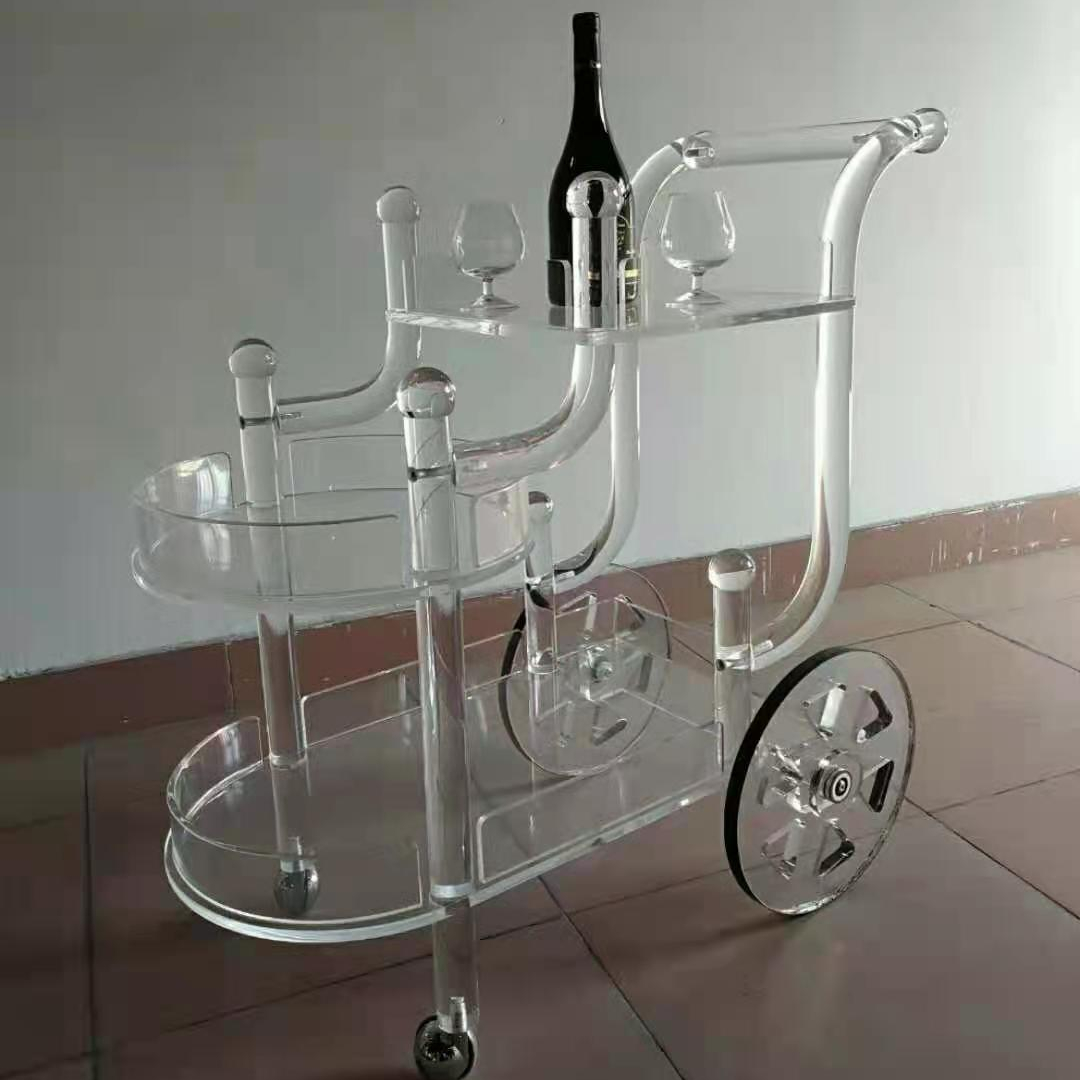 Hotel 2 tier clear acrylic wine bar trolley tea service trolley food serving trolley