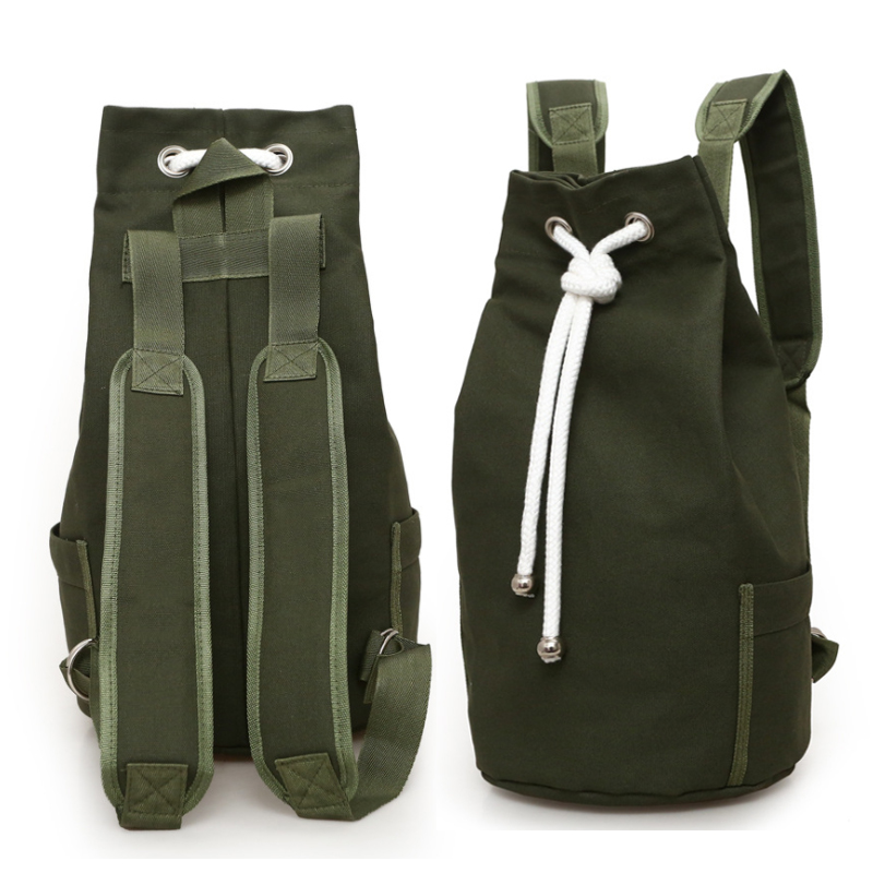 Factory direct army green outdoor camping drawstring bag backpack canvas gym bag customized logo
